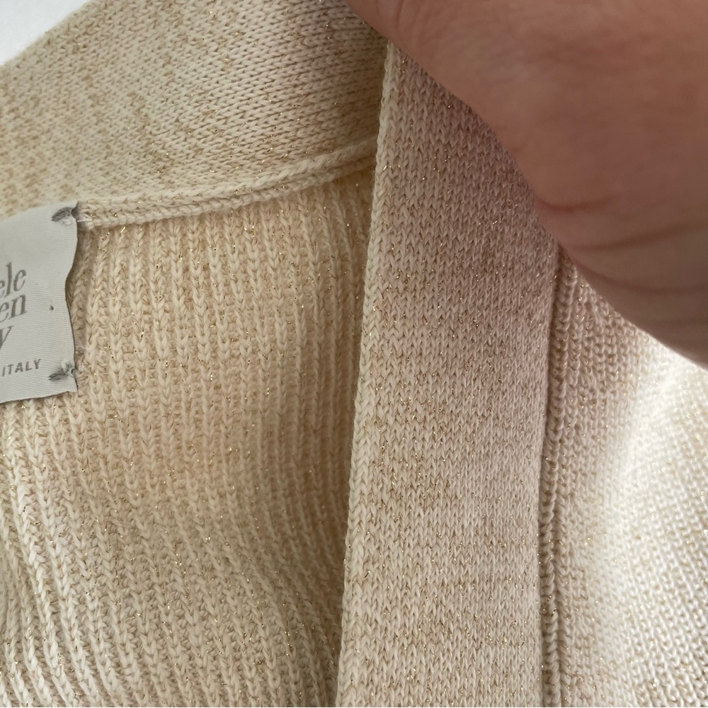 Eleventy Italian Made 100% Cotton Metallic Thread Beige Neutral Knit Cardigan - Picture 12 of 17